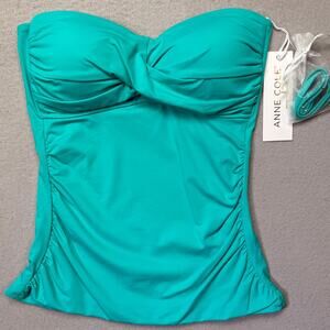 Anne Cole Women's Solid Bandeau Tankini Swim Top teal, Small $60